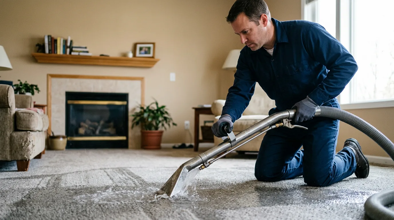 Water damage restoration technician working near Sheridan, MI